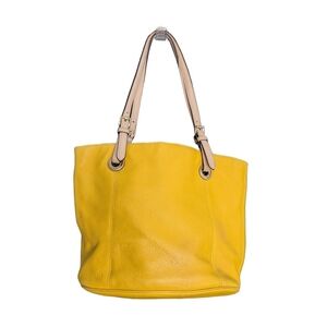 Michael Kors Sun Yellow Pebbled Leather Tote Bag Purse Tan Straps Snap Closure